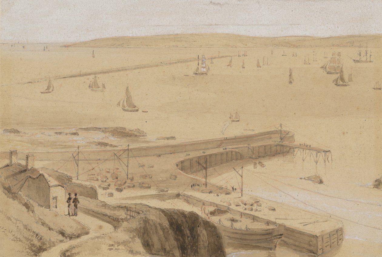 Studie k obrazu „Nábřeží ve Straddon Pointu u Plymouthu“ od William Daniell
