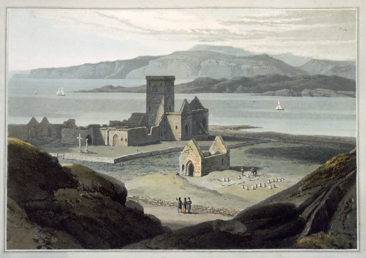 Katedrála v Ioně, z „Cesta kolem Velké Británie uskutečněná mezi lety 1814 a 1825“, publikovaná v roce 1817 (akvatinta) od William Daniell