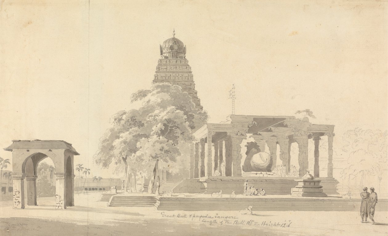 Velký býk a pagoda v Tanjore od William Daniell
