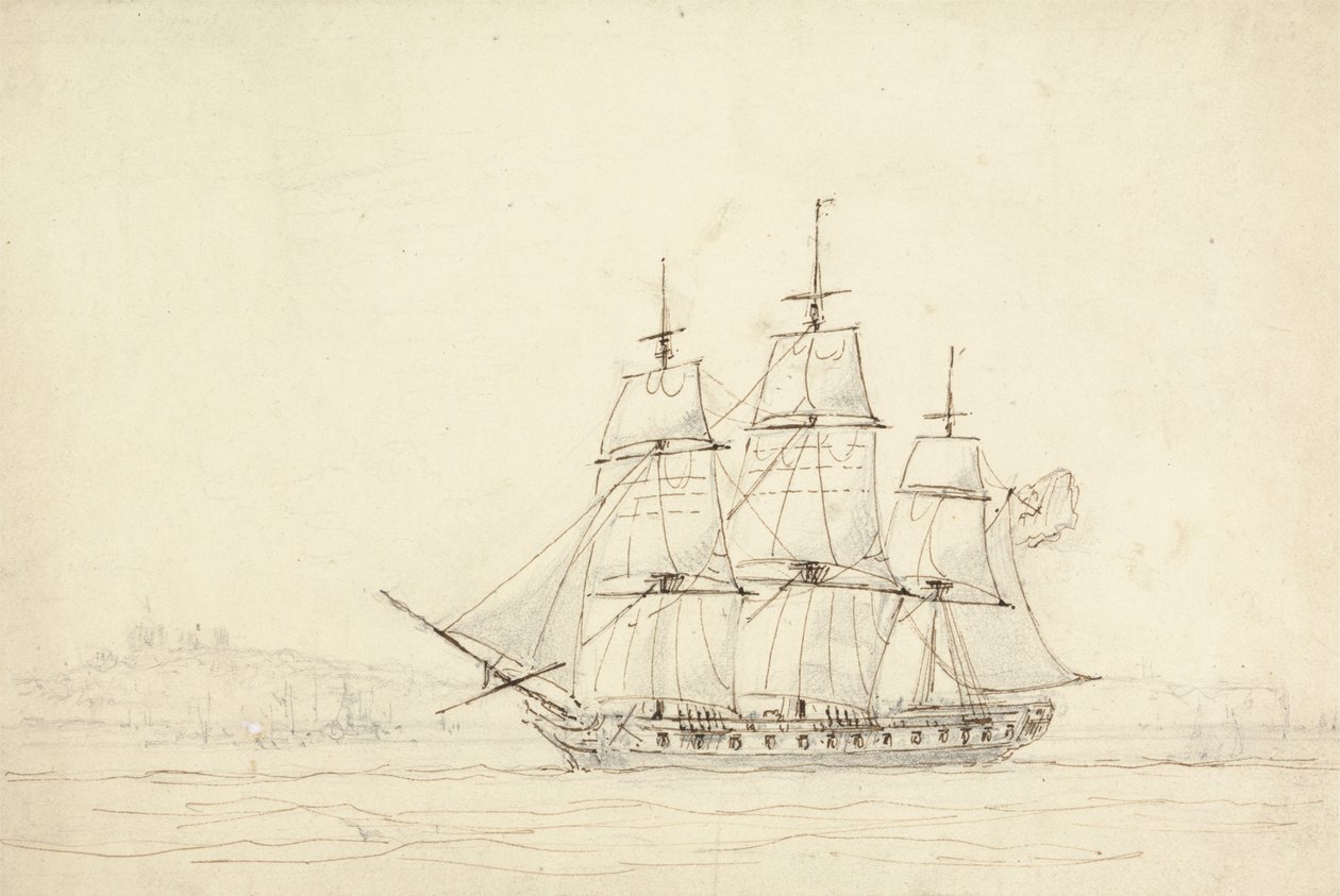 Loď se třemi stěžněmi od William Daniell