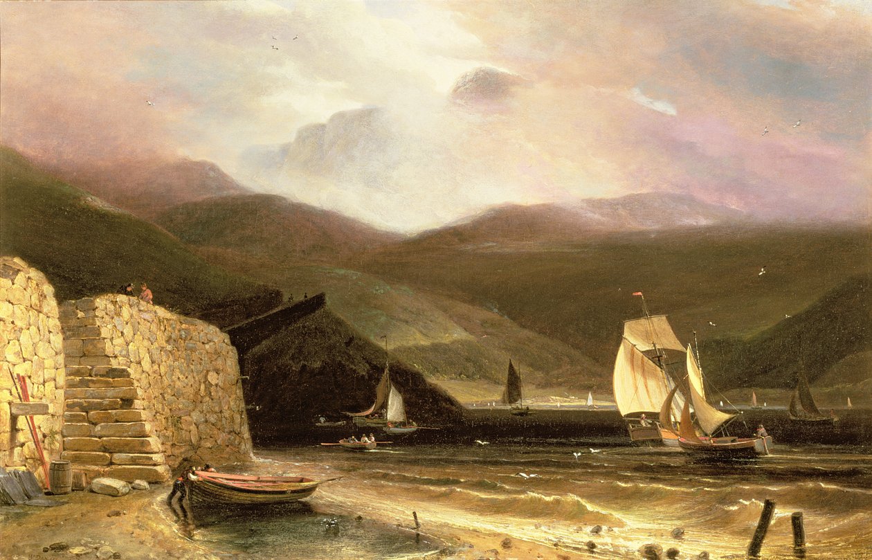 Pohled na Arran, s plachetnicemi ve bouři, 1814 od William Daniell