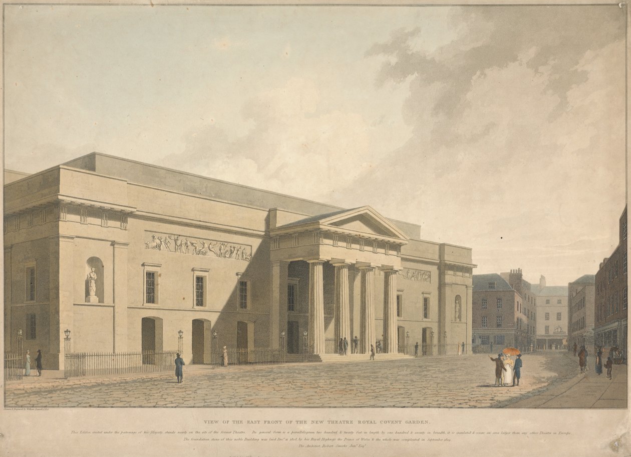 Pohled na východní průčelí nového Theatre Royal Covent Garden od William Daniell