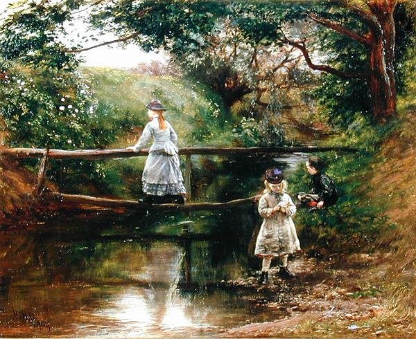 On the Tyne near Ormiston - Children Gathering Wild Flowers (olej na plátně) od William Darling McKay