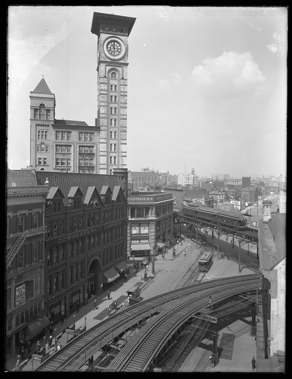 Pohled z vysokého úhlu na křižovatku ulic Flatbush Avenue a Fulton Street, Brooklyn, New York, 5. září 1914 od William Davis Hassler