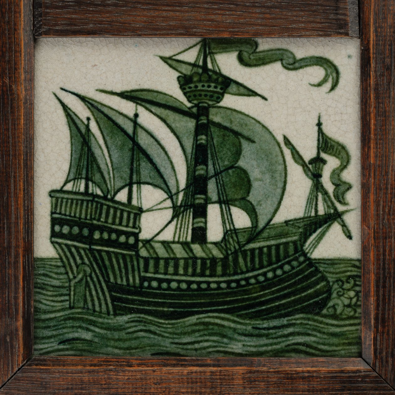 Dlaždicový panel lodí v plné plachtě, v rámu, cca 1865-80 (keramika) od William de Morgan