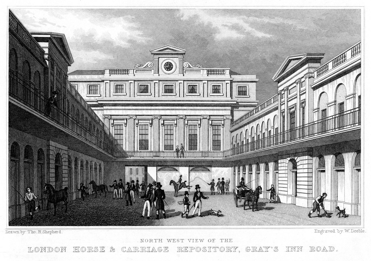 Londýnské úložiště koní a kočárů, Grays Inn Road, 1828. od William Deeble