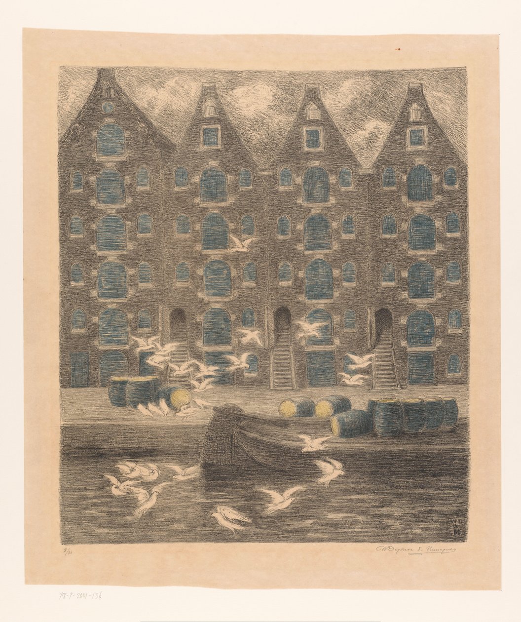 Sklady na Brouwersgracht v Amsterdamu od William Degouve de Nuncques (signed by artist)