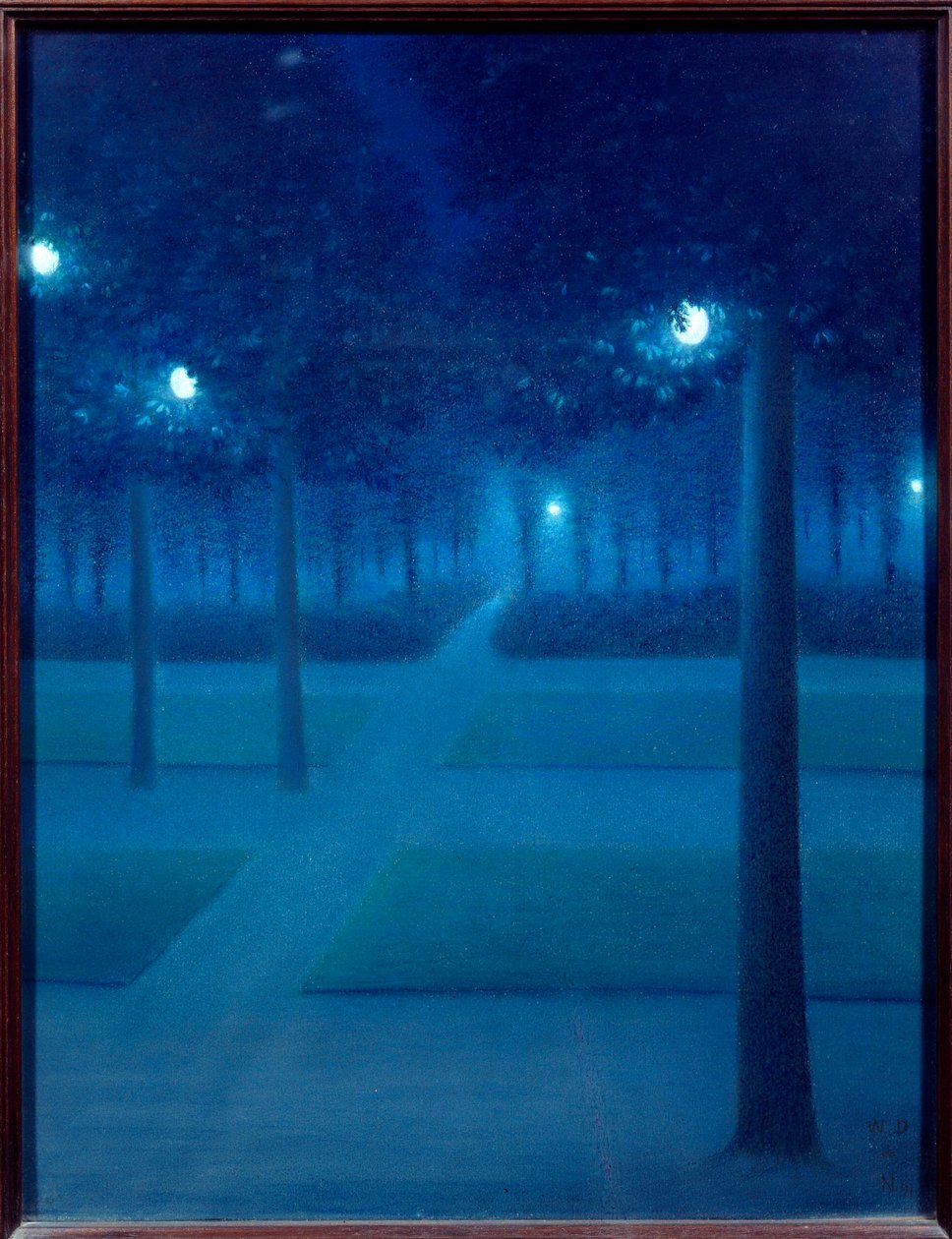 Noc v Parc Royal de Bruxelles. Pastelový obraz od Williama Degouves de Nuncques (1867-1935) (ec.belg) 1897 Sun. 0,65x0,5 m Paříž, musee d