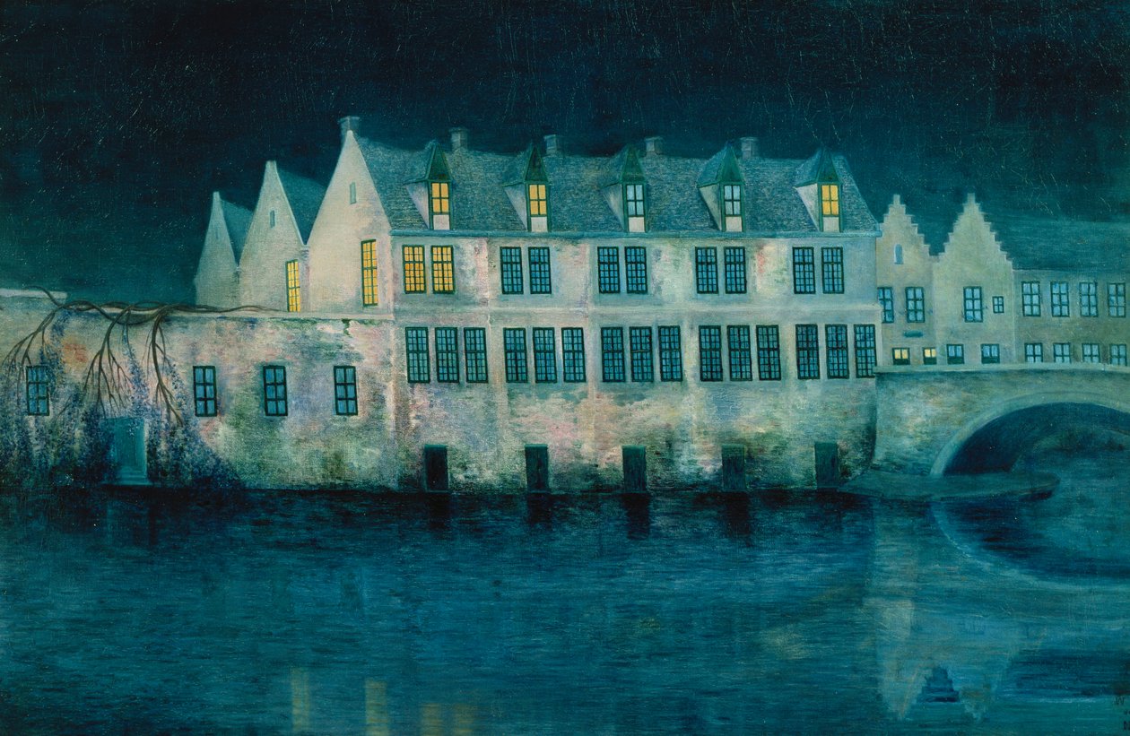 Noc v Bruggách; La Nuit v Bruggách od William Degouve de Nuncques