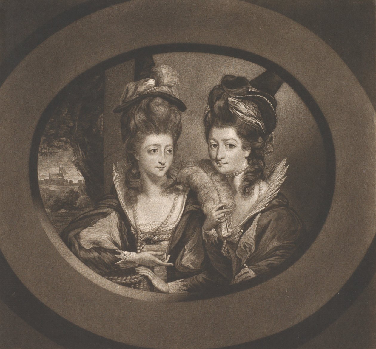 Paní Gwyn a paní Bunburyová v Postavách veselých paniček z Windsoru, 1780. od William Dickinson