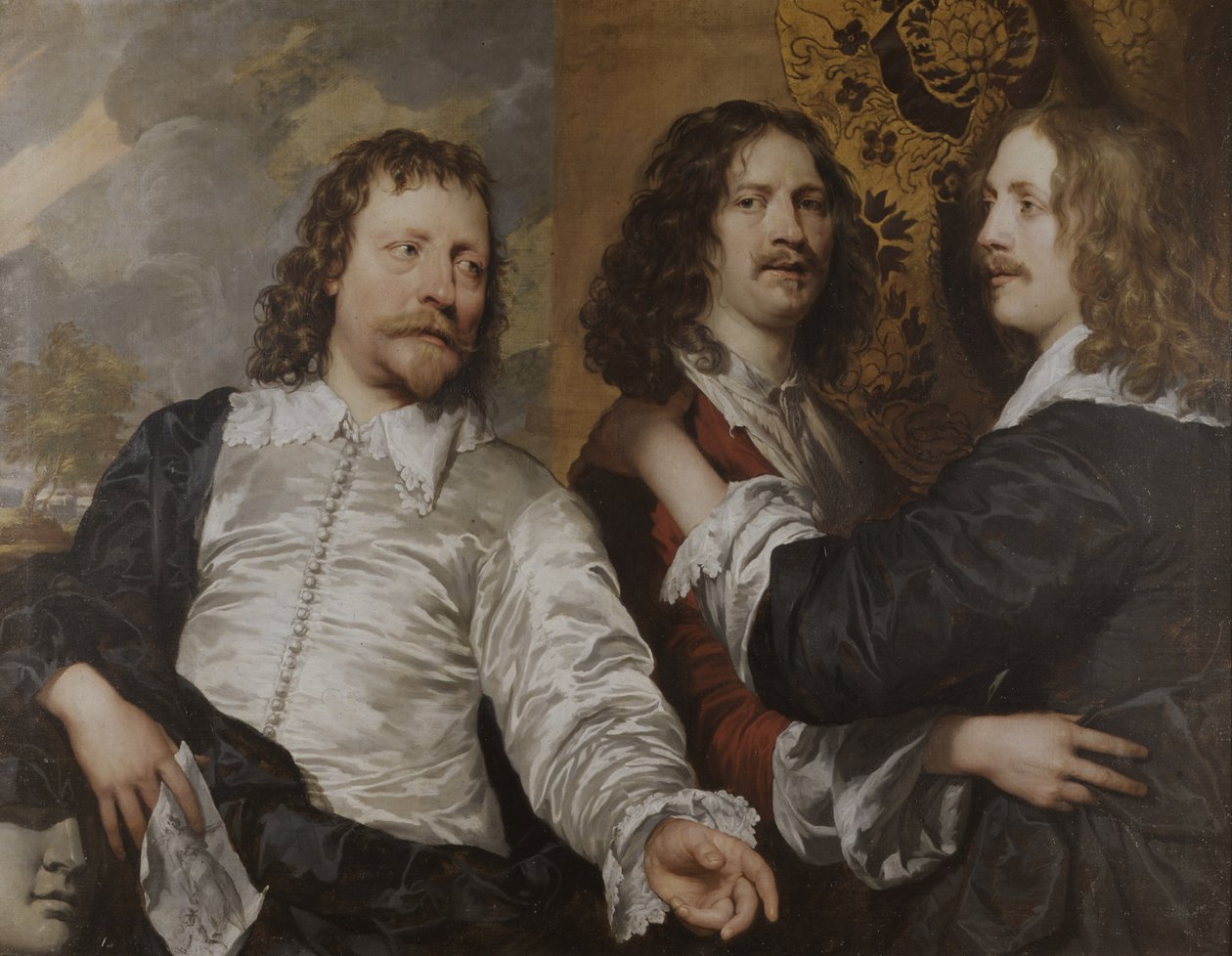 Portrét umělce s Nicholasem Lanierem a sirem Charlesem Cotterellem, kolem roku 1636 (olej na plátně) od William Dobson