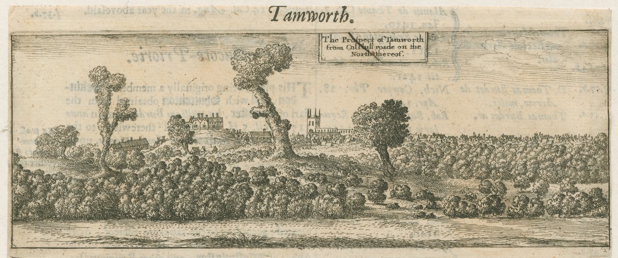 Tamworth - Panorama: mědirytina a [17. století] od William Dugdale