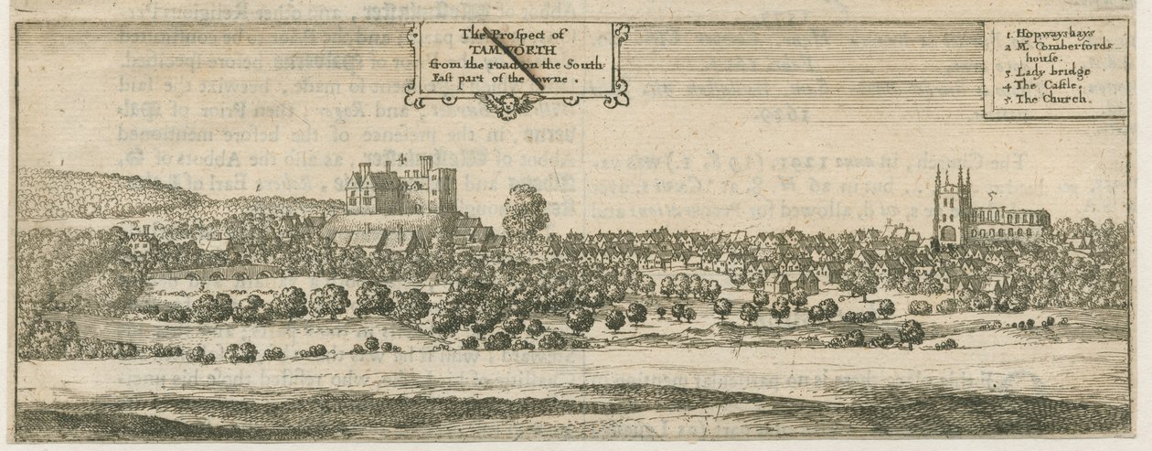 Tamworth - Panorama: rytina a [17. století] od William Dugdale