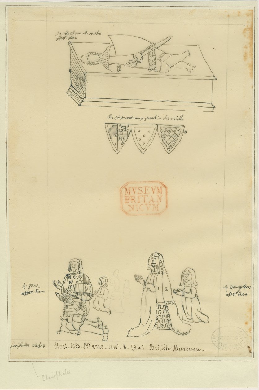 Tamworth Church – Tomb: obkreslování inkoustem a [? 17. století] (kresba) od William Dugdale