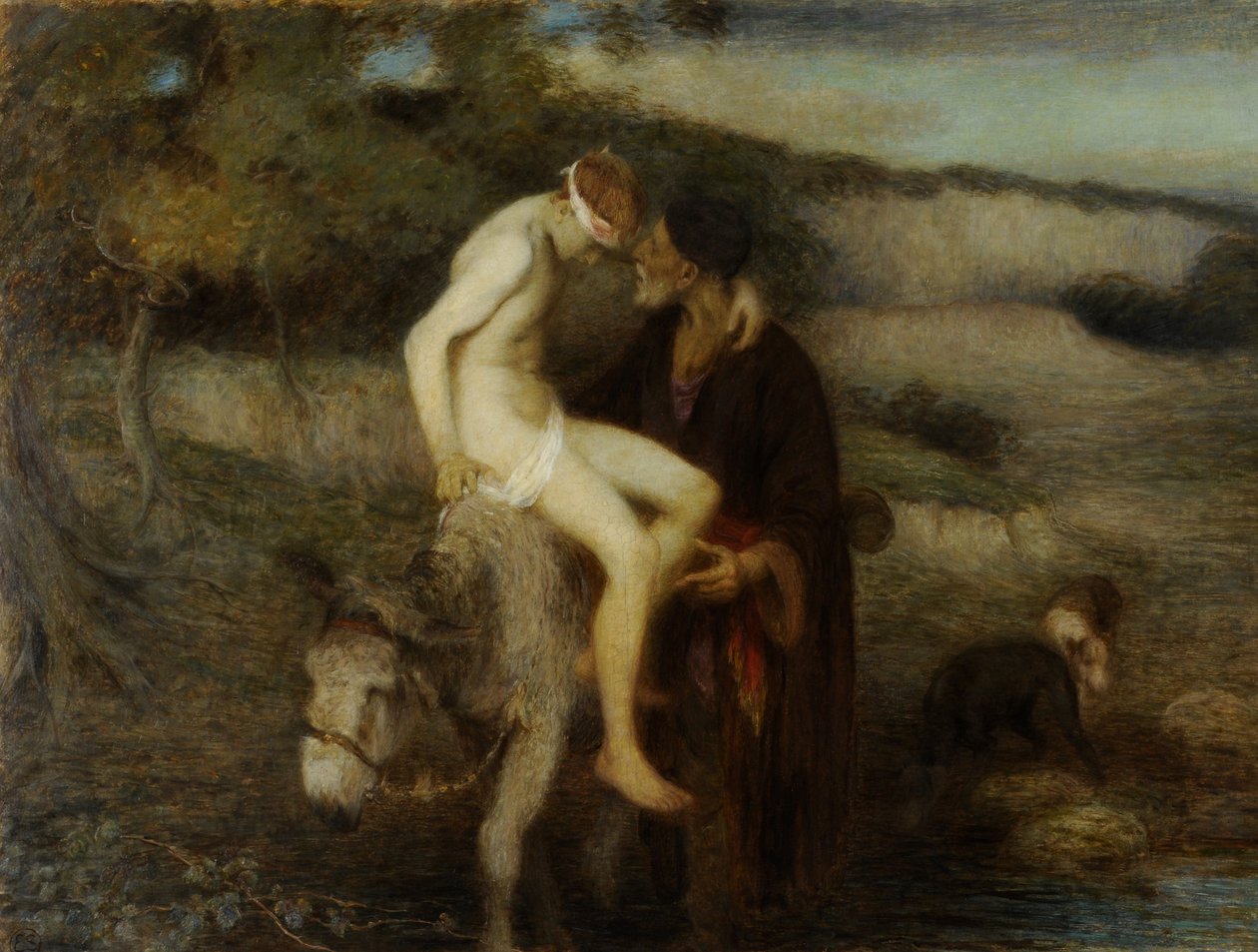 Dobrý Samaritán, asi 1890 (olej na plátně) od William Edward Stott