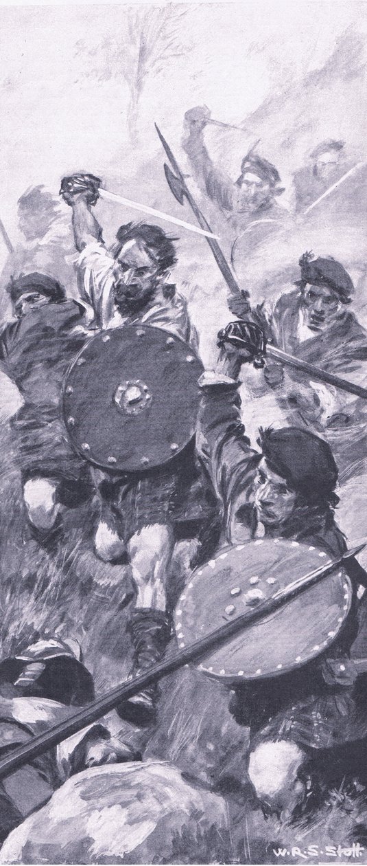 The Highlanders at the Battle of Killiecrankie, ilustrace z britských bitev na souši a na moři, 1915 od William Edward Stott