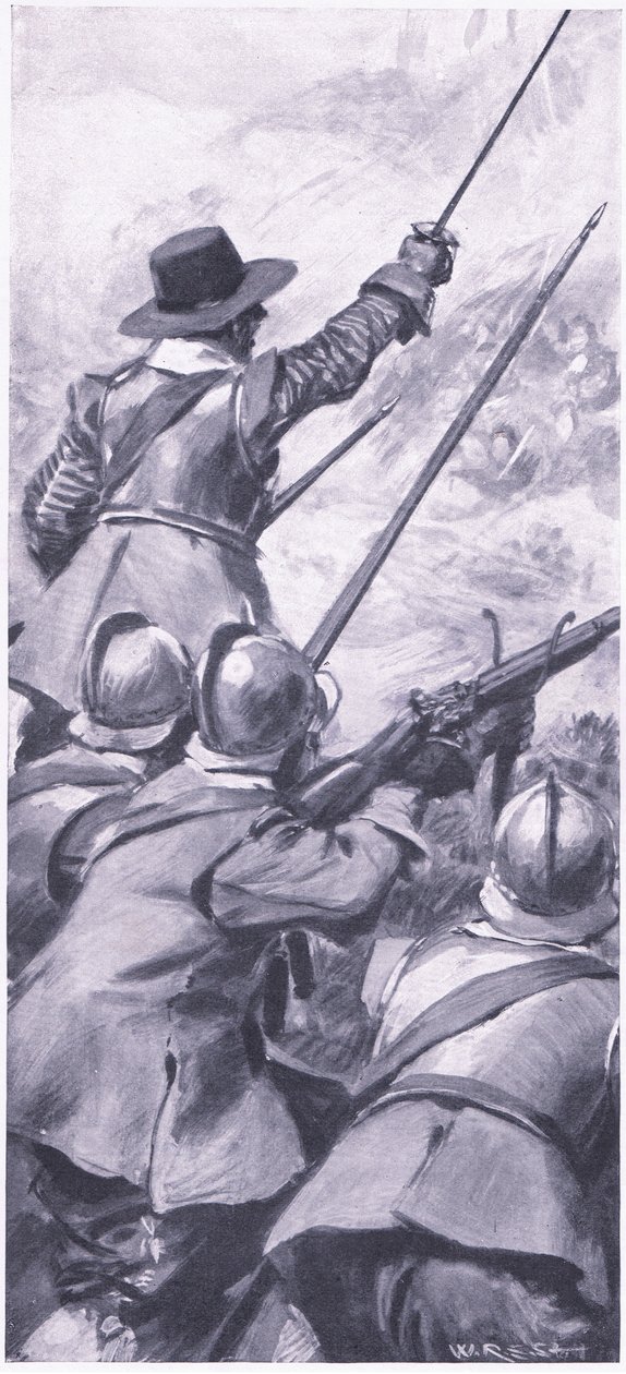Lowlanders v bitvě u Killiecrankie, ilustrace z britských bitev na zemi a na moři, 1915 od William Edward Stott