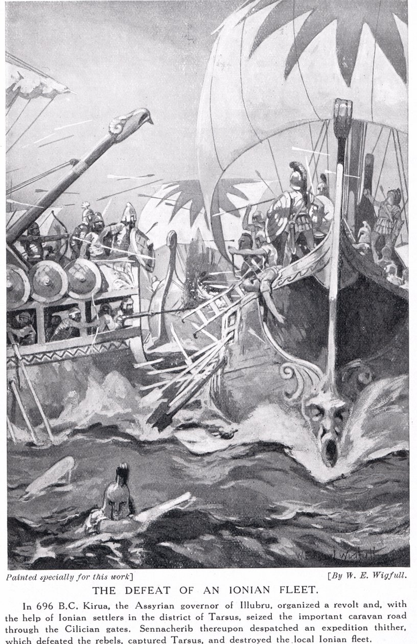 Porážka iónské flotily, ilustrace z "Hutchinsonových dějin národů". od William Edward Wigfull