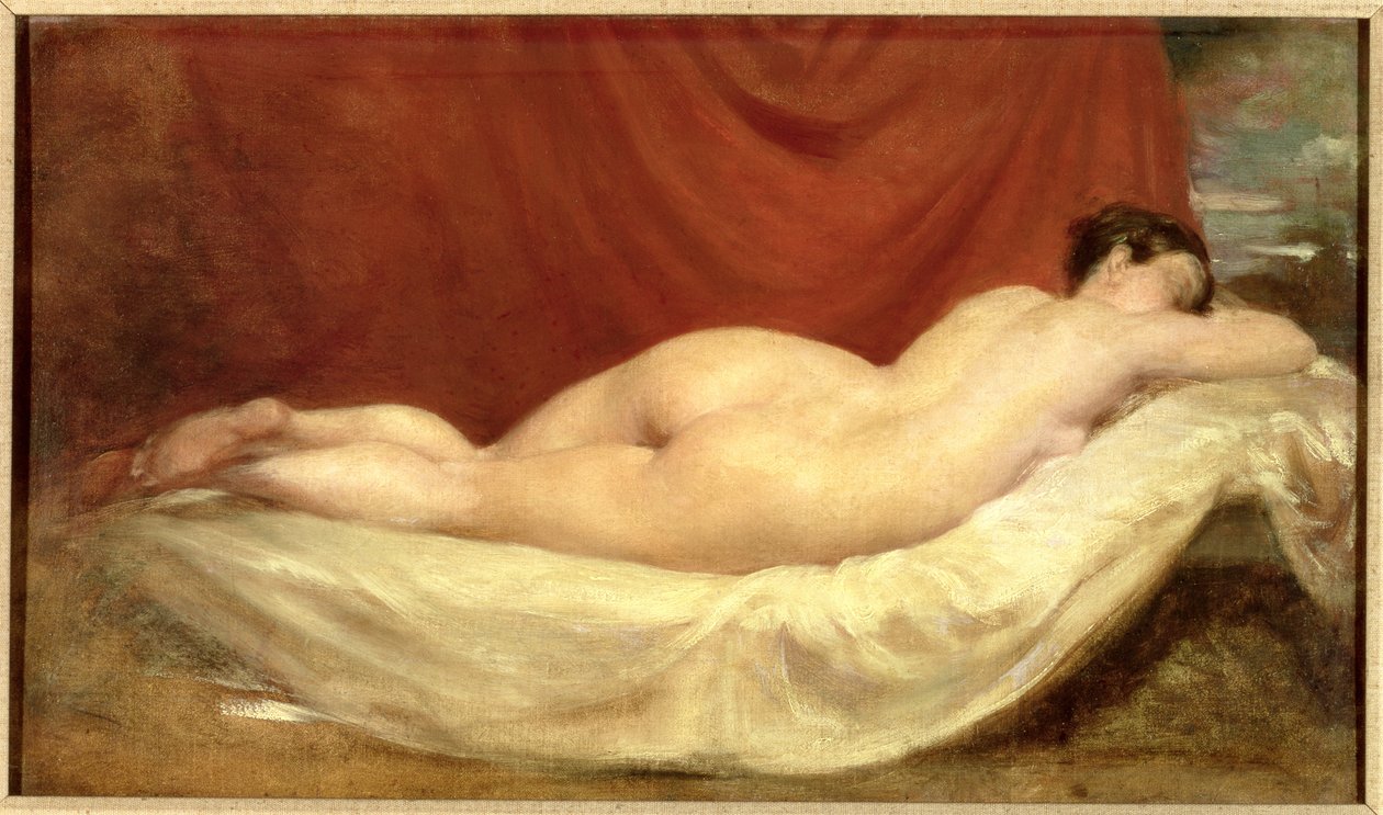 Nahé Ležící Na Pohovce Proti červené Závěsy od William Etty
