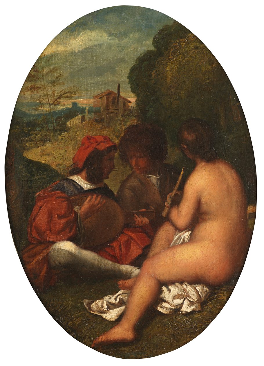 Pastorační koncert podle Tiziana (olej na plátně položeném na panelu) od William Etty