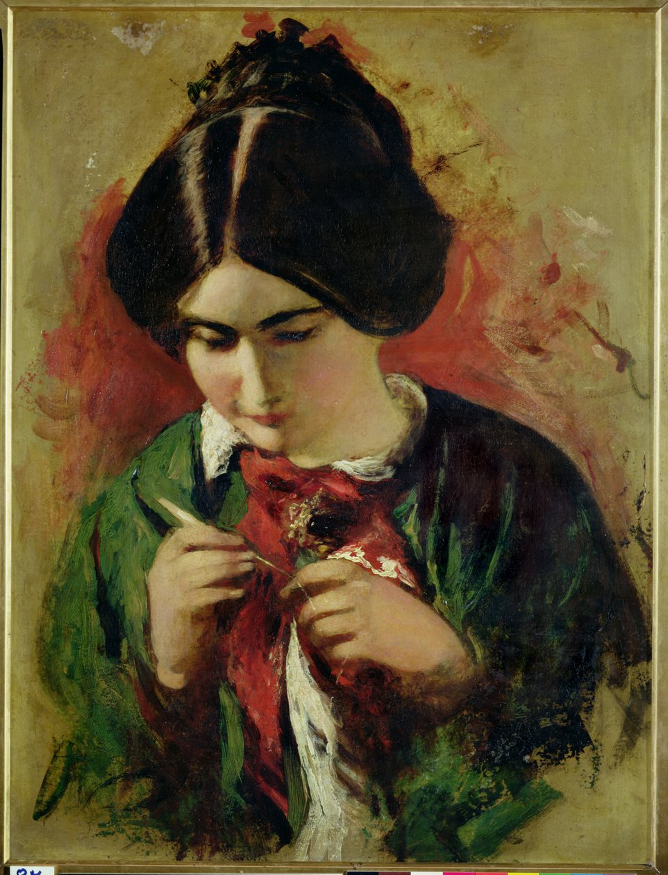 Studie pro háčkovanou dělnici, slečna Mary Ann Purdonová (olej na desce) od William Etty