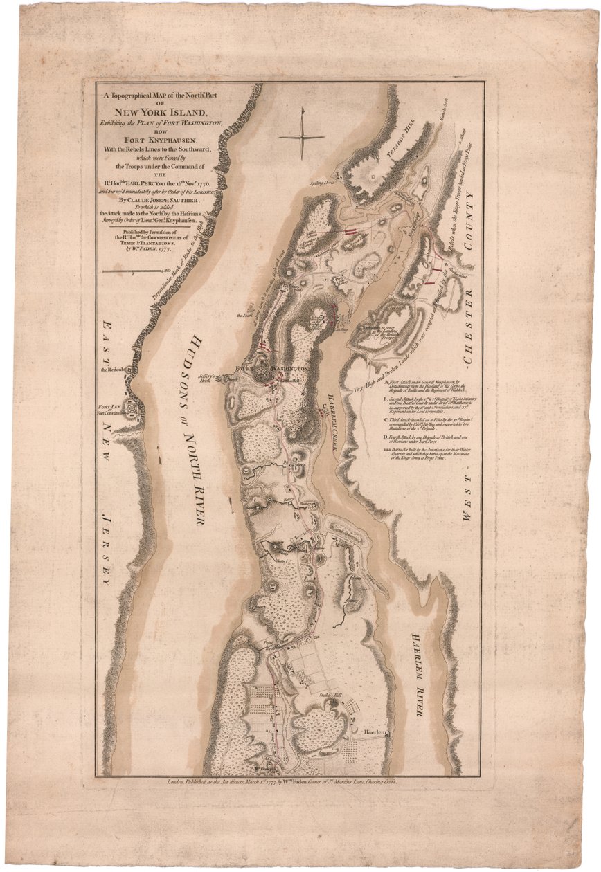 Topografická mapa severní části ostrova New York od Sauthiera od William Faden