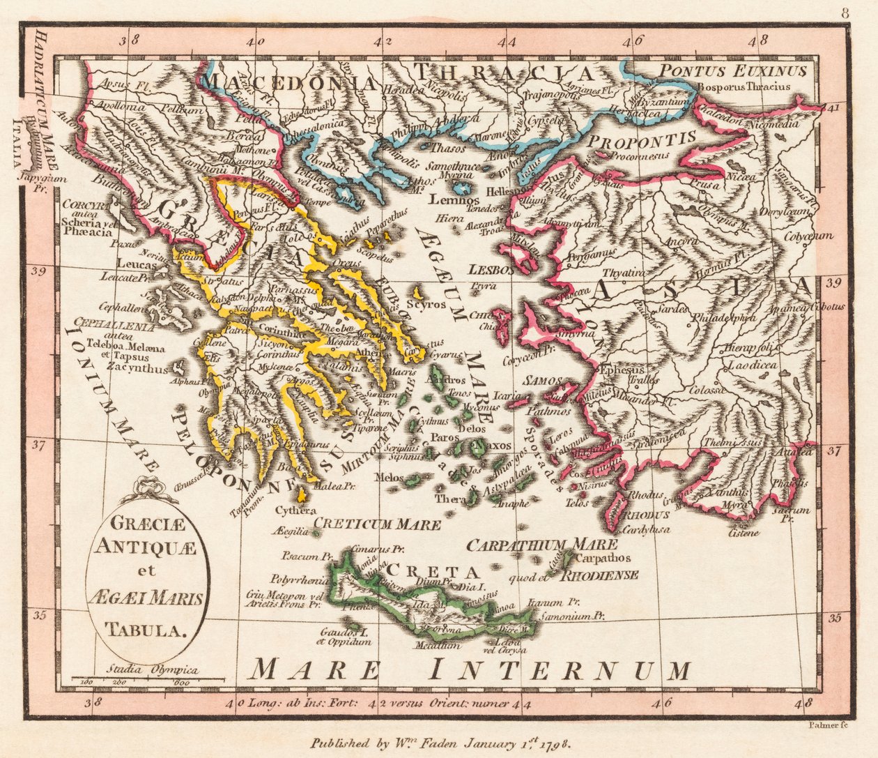 Starověké Řecko. Egické moře. Malá Asie. Mapa. od William Faden