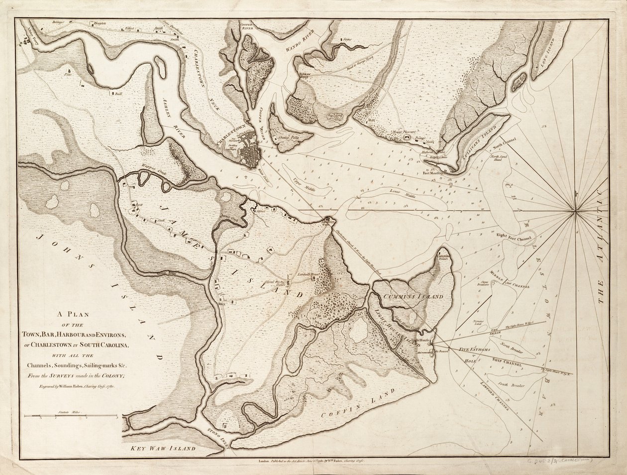 Plán města Charlestown, Jižní Karolína od William Faden