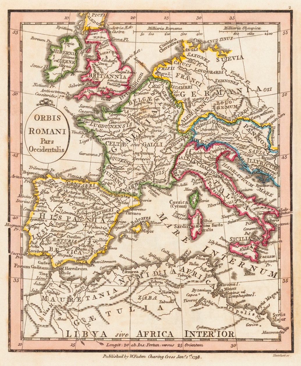 Západní část římské říše. Mapa. od William Faden