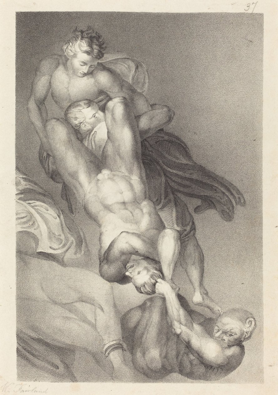 Část Posledního soudu od Michaela Angela od William Fairland after John Flaxman