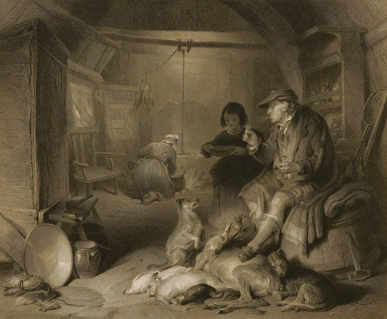 Interiér horalské chaty od William Finden