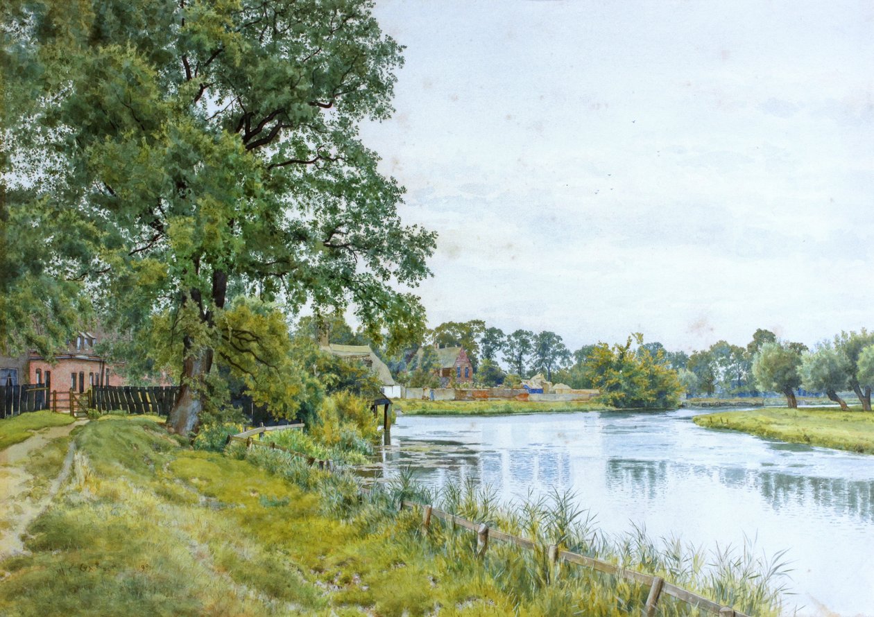 Na řece Ouse v Hemingford Grey, s panským sídlem v dálce od William Fraser Garden