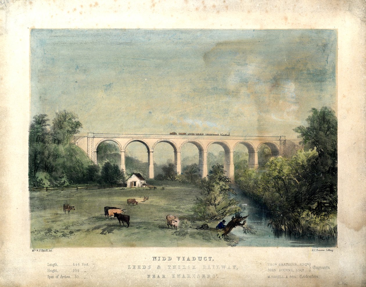 Nidd Viaduct, Leeds and Thirsk Railway, poblíž Knaresbro