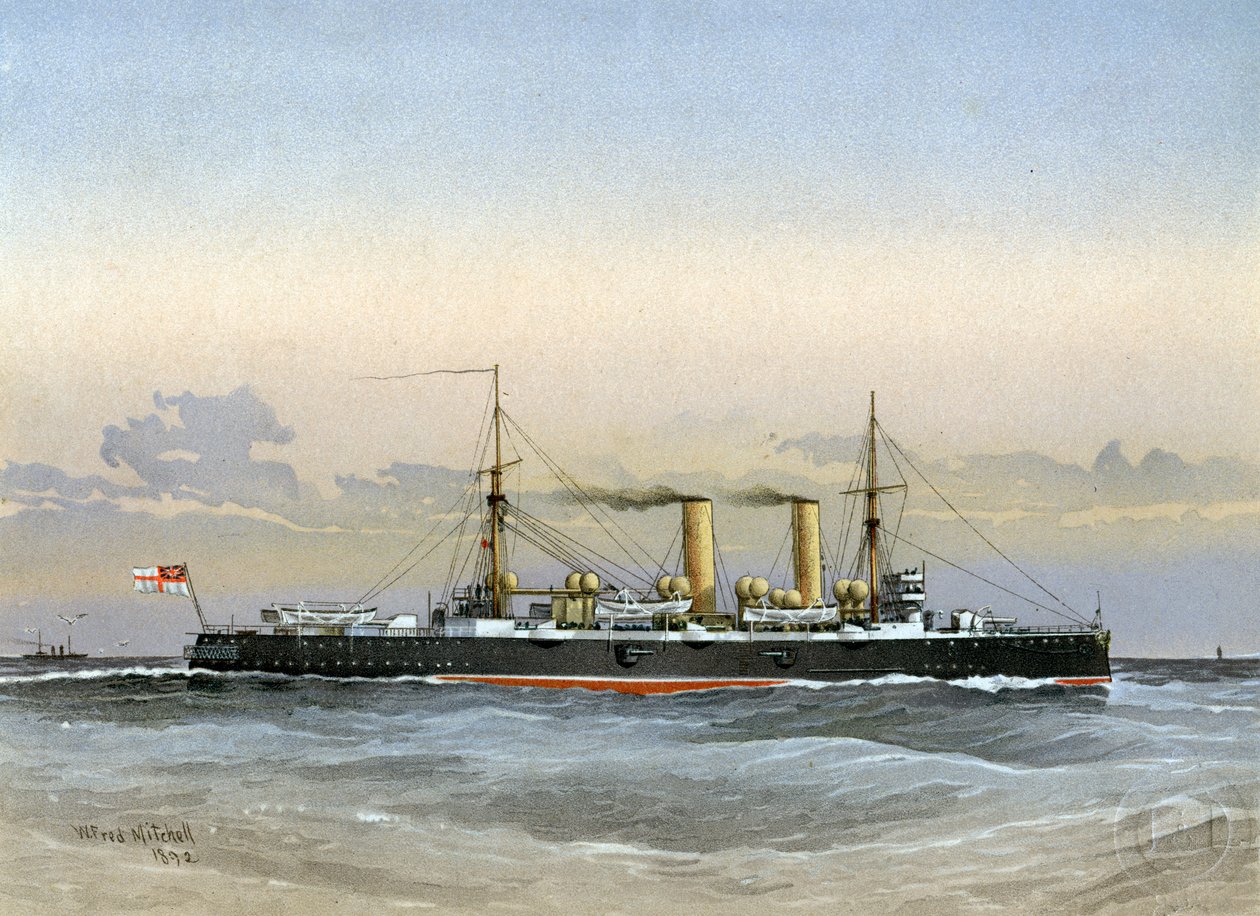 HMS Blenheim, křižník Royal Navy 1. třídy, 1892 od William Frederick Mitchell