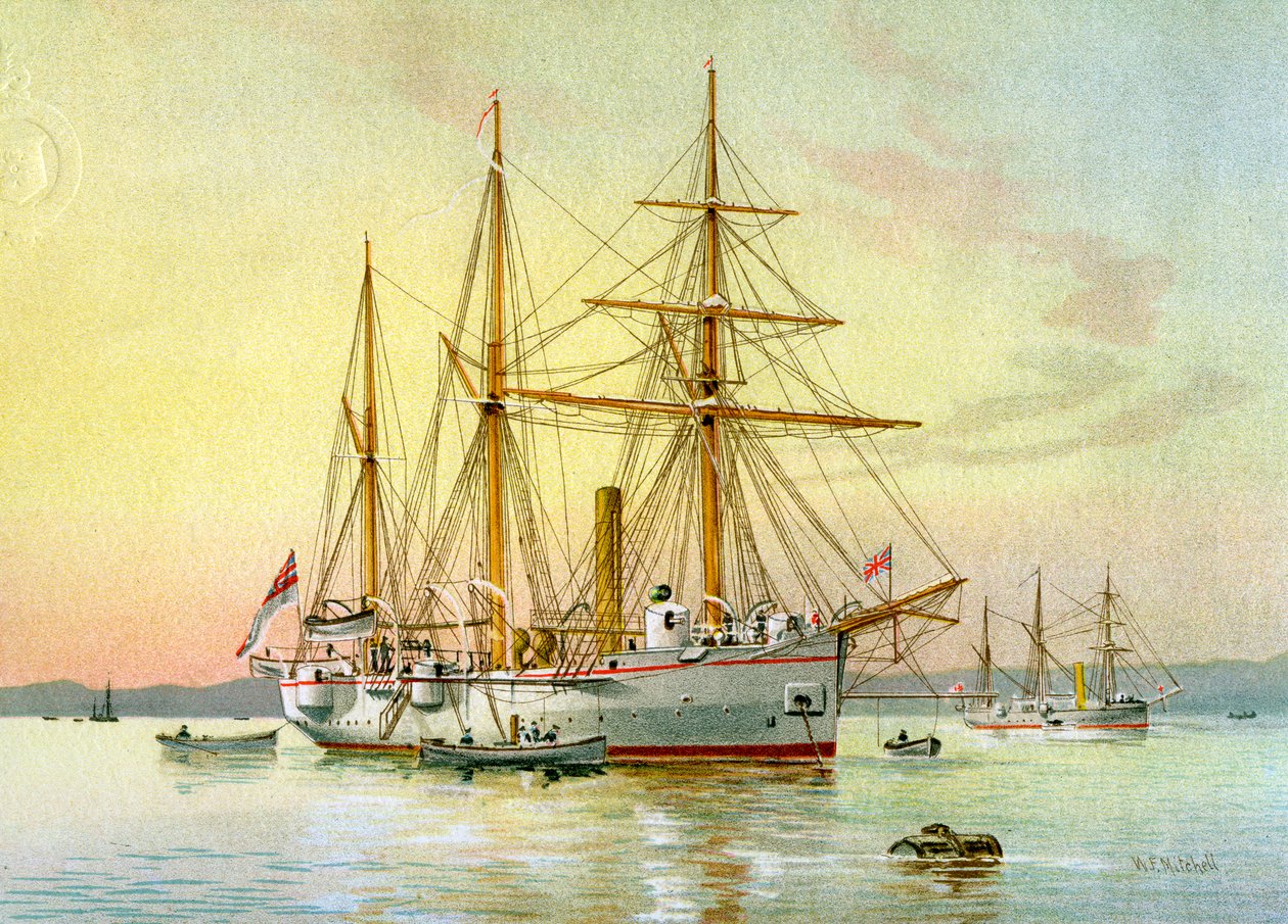 HMS Bramble, dělový člun Royal Navy 1. třídy, c1890-c1893. od William Frederick Mitchell