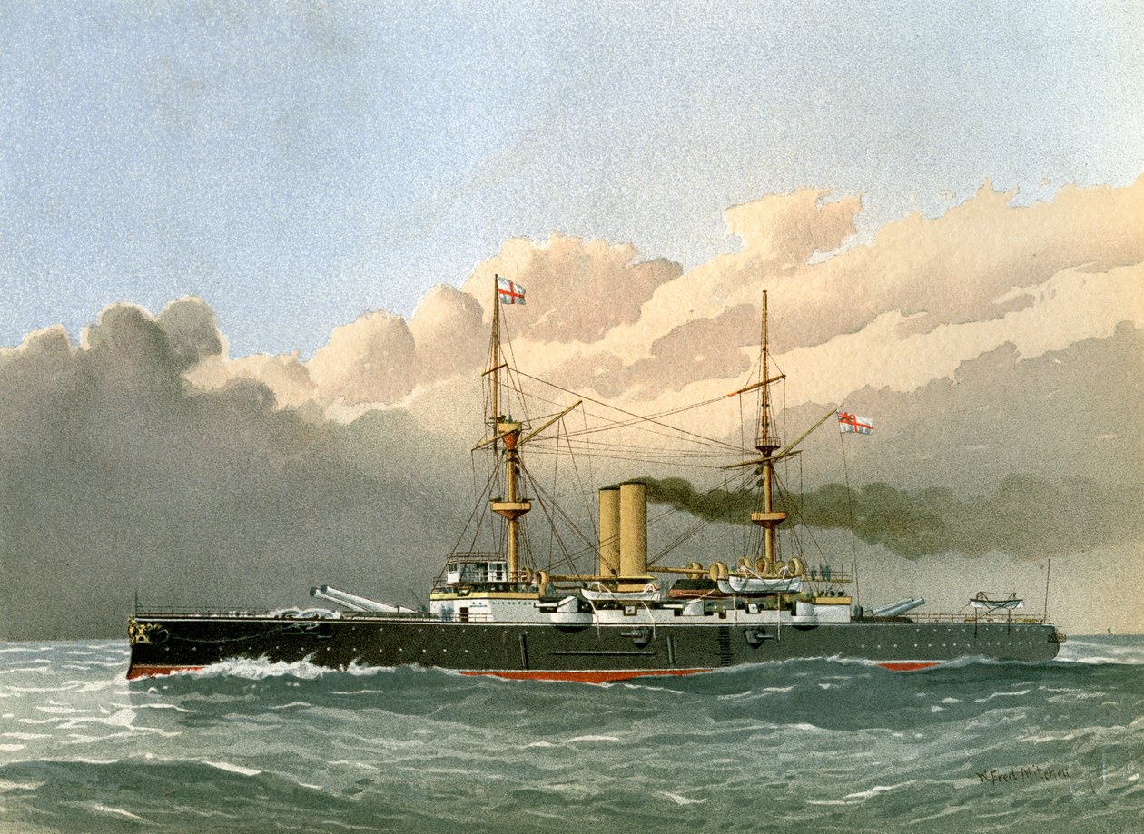 HMS Royal Sovereign, bitevní loď 1. třídy Royal Navy, c1890-c1893. od William Frederick Mitchell