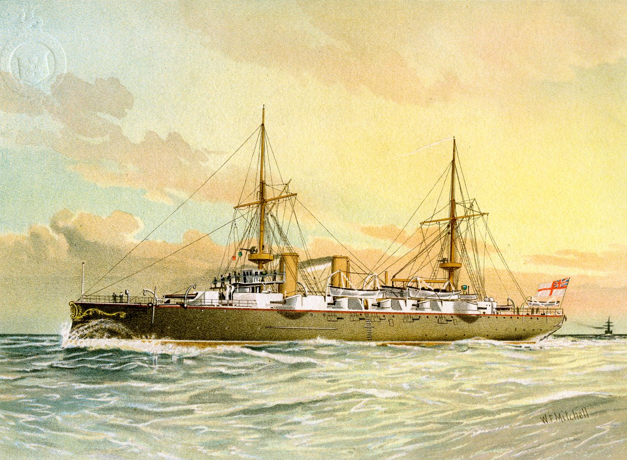 HMS Undaunted, křižník Royal Navy 1. třídy, c1890-c1893. od William Frederick Mitchell