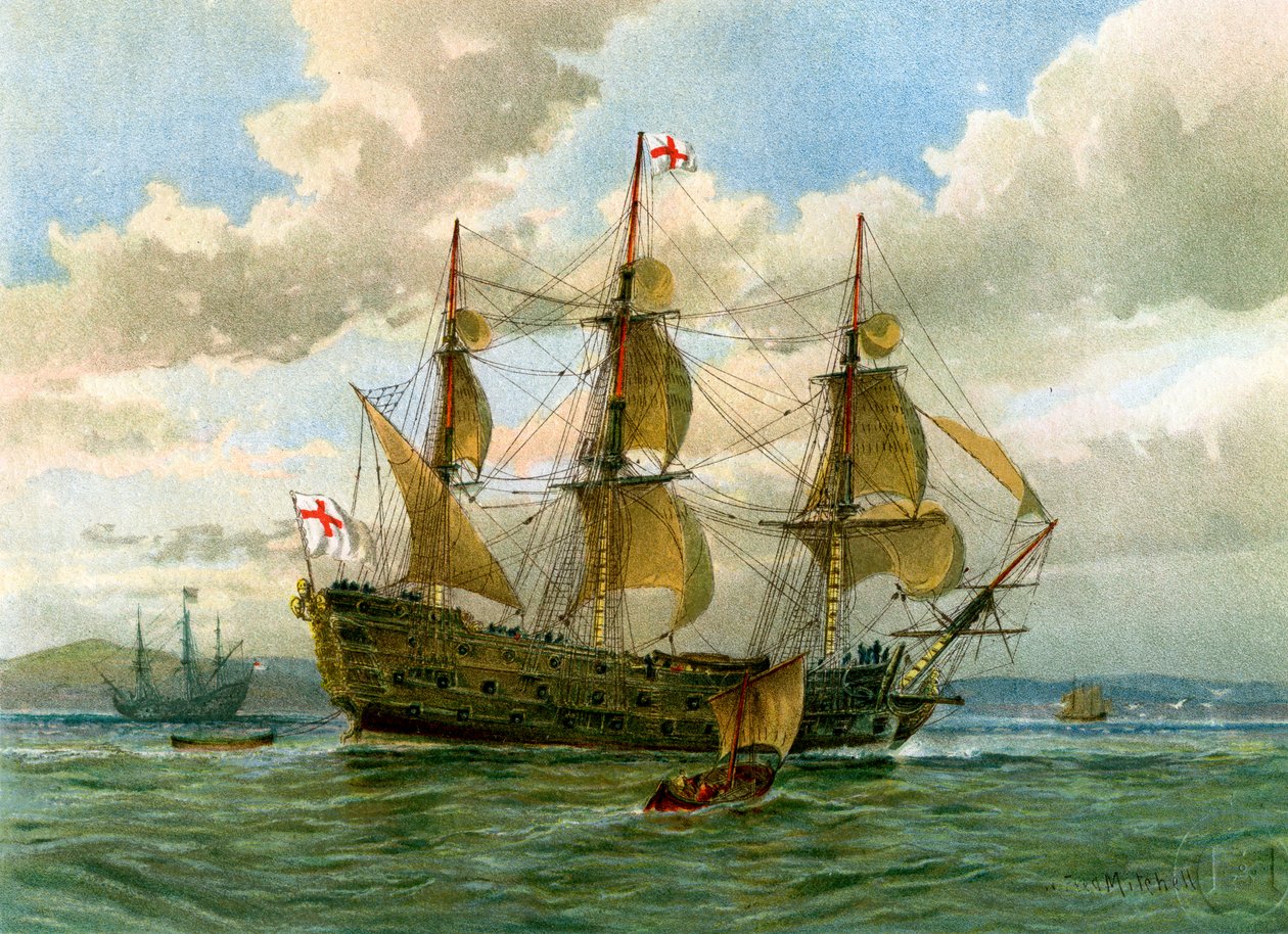 Bitevní loď Royal Navy, c1650 c1890-c1893. od William Frederick Mitchell