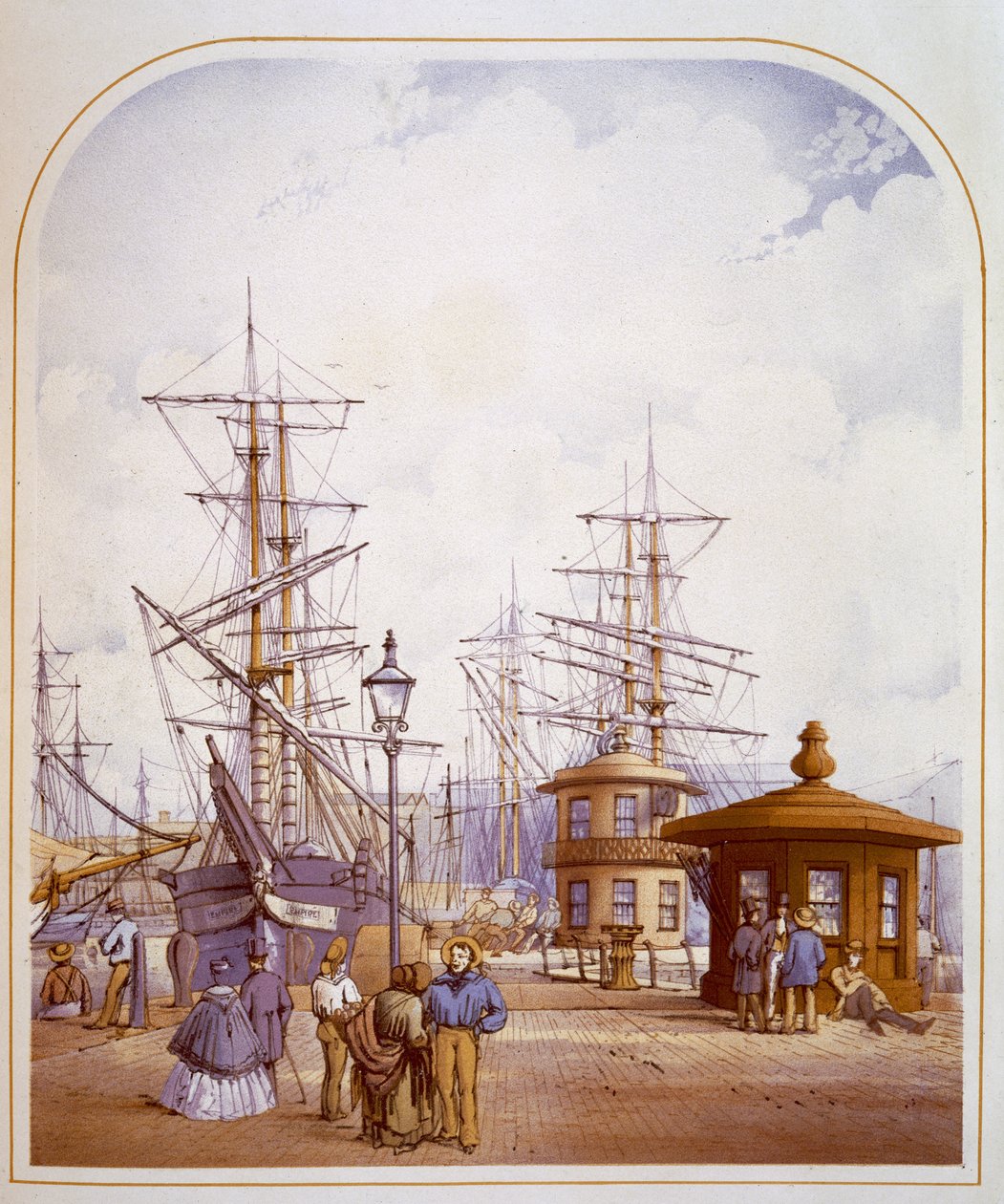 Waterloo Docks, z knihy "Modern Liverpool Illustrated", vyryli William Gavin Herdman a James Orr Marples, popisy A. Pickering, vydáno 1864. od William Gavin Herdman