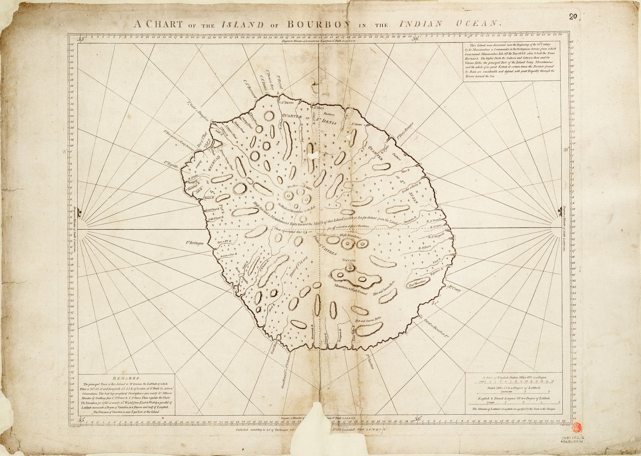 Mapa ostrova Bourbon v Indickém oceánu od William Gilbert