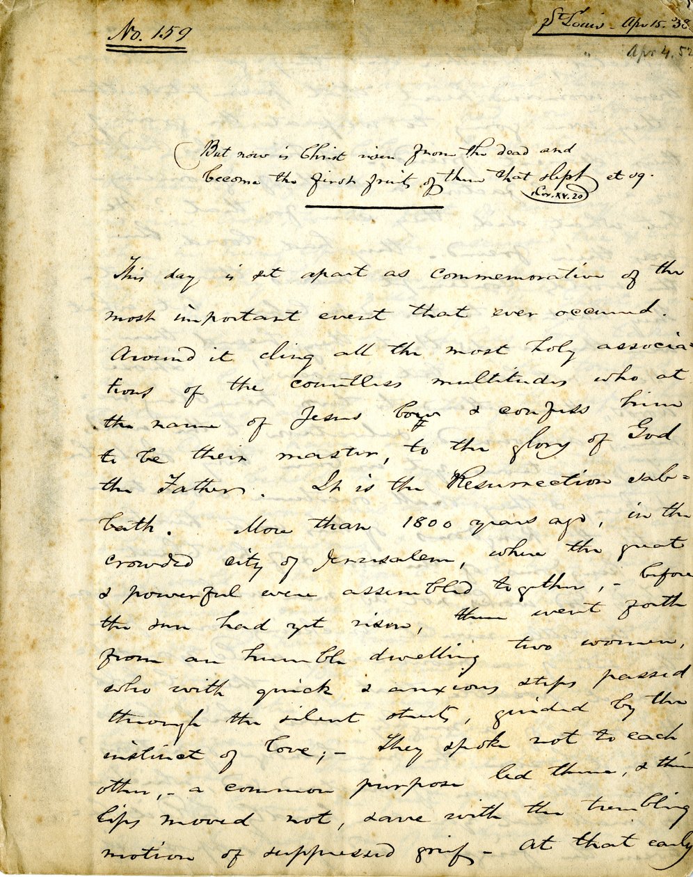 Rukopis kázání č. 159 od Williama Greenleafa Eliota, 15. dubna 1838 od William Greenleaf Eliot