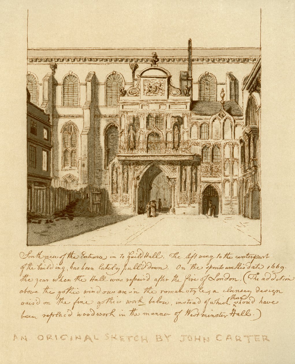 Jižní pohled na vchod do Guildhall, City of London, 18. století 1886. od William Griggs