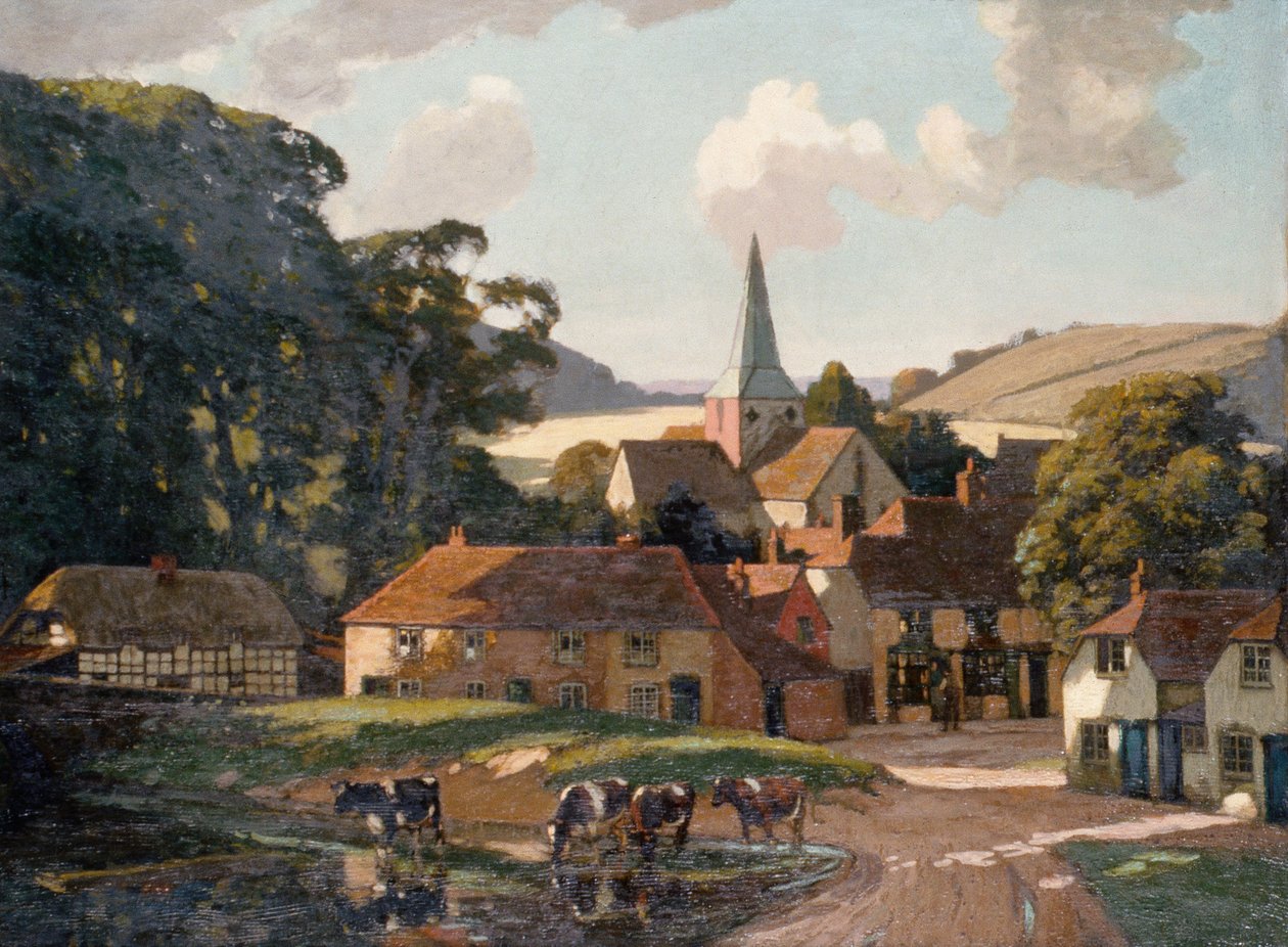 Vesnice Harting a rybník (olej na plátně) od William Gunning King