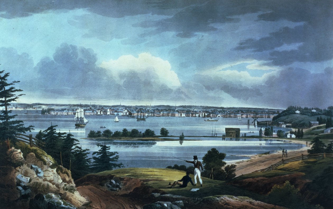 New York z Heights Near Brooklyn, 1820-23 (barevná akvatinta) od William Guy Wall