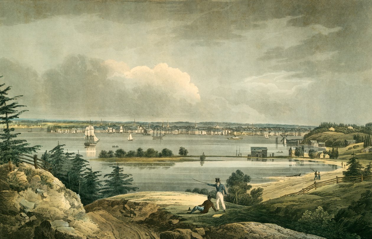 New York z Heights poblíž Brooklynu, hospoda. 1828 (ručně kolorovaná rytina) od William Guy after Wall