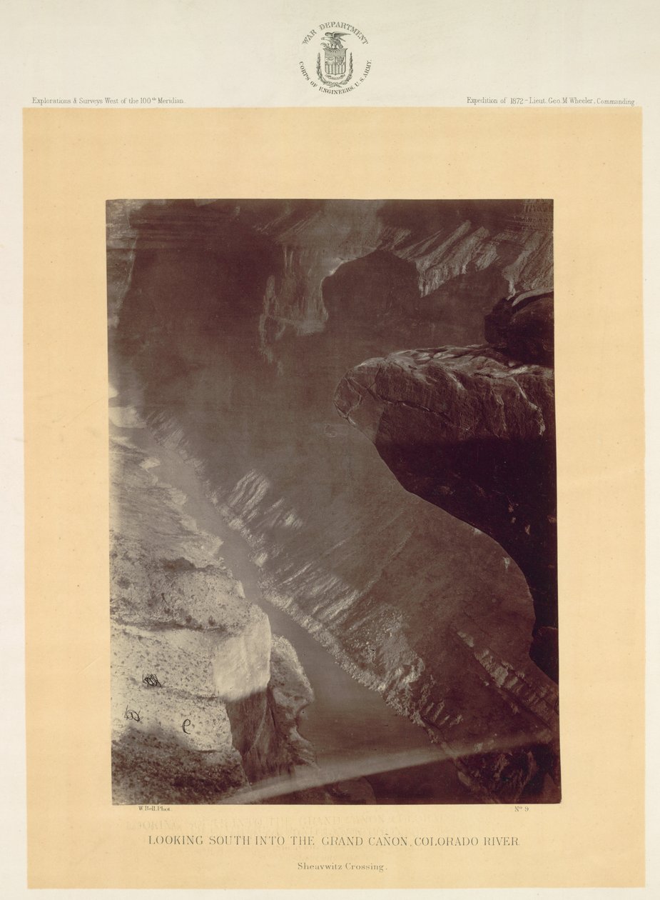 Pohled na jih do Grand Canyonu, Colorado River, Sheavwitz, 1872. od William H. Bell