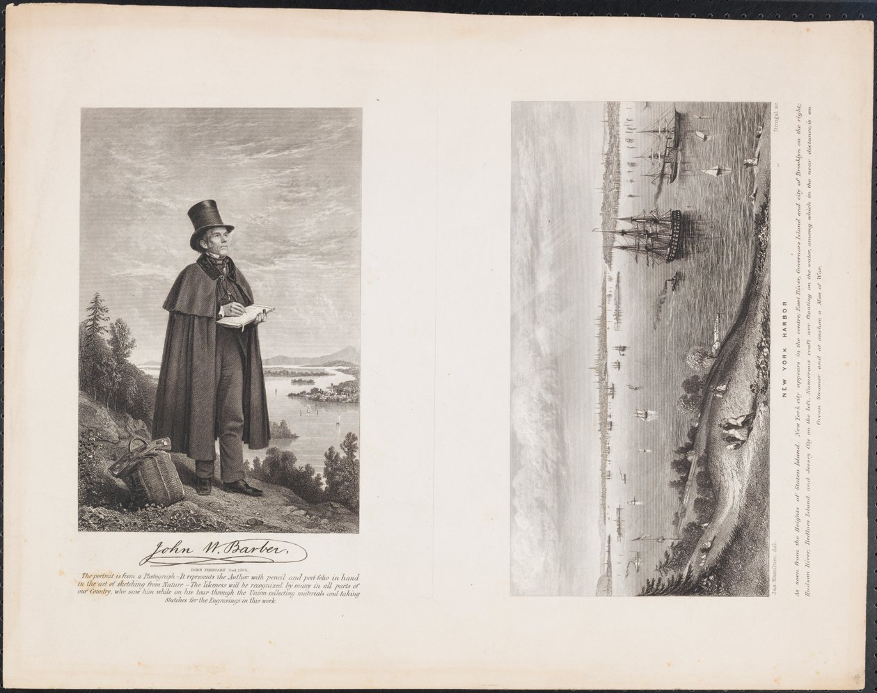 A. John W. Barber; B. New York Harbor, cca 1849 (rytina) od William H. Dougal