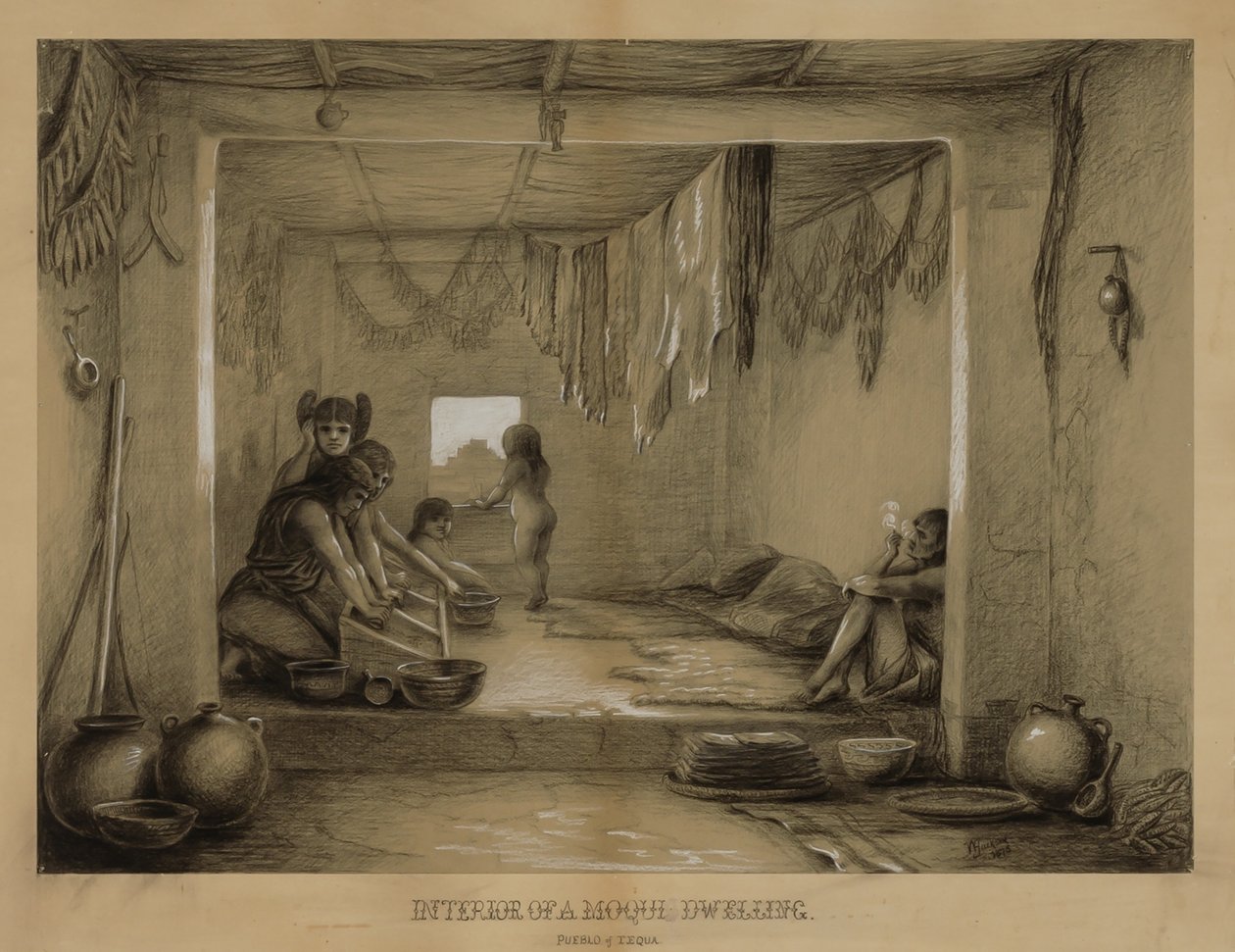 Interiér obydlí Hopiů od William H. Jackson