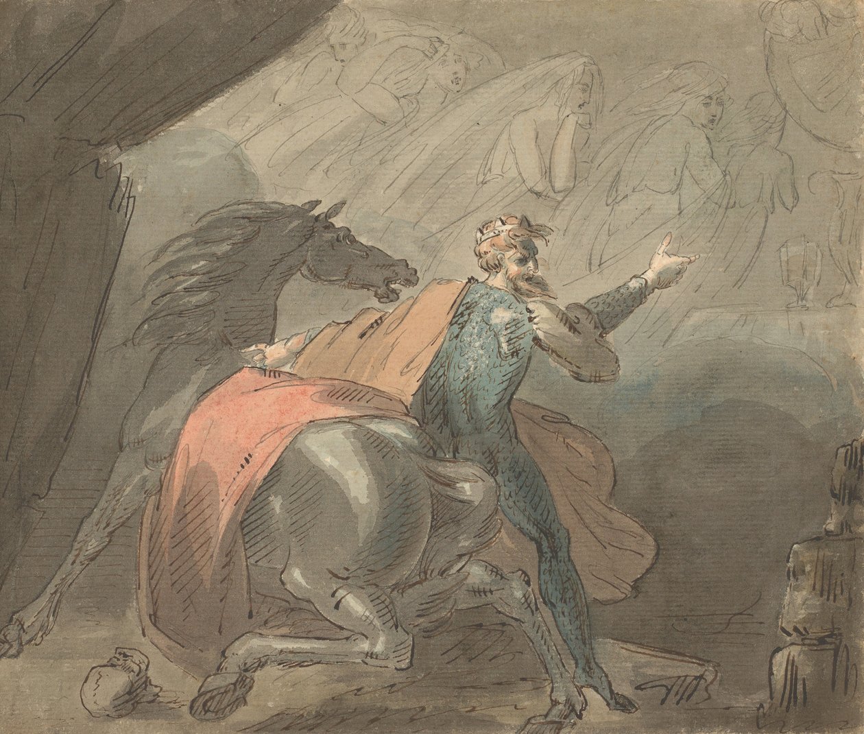 Král a kůň s přízračnými ženami, 1770-80. od William Hamilton