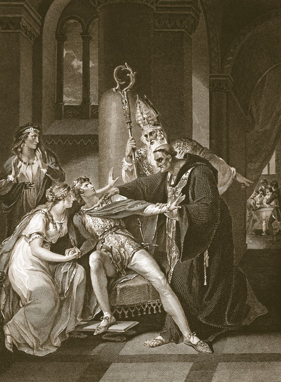 Edwy a Elgiva, vyryto Isaacem Taylorem, ilustrace z 